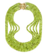 An 18 Karat Yellow Gold, Diamond and Peridot Multi Strand Necklace, Laura Munder,