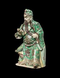 A Chinese Famille Verte Porcelain Figure of Guanyu
