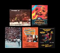 A Group of Five Muhammad Ali On Site Boxing Programs, Press Badge, Ticket and One Superman D.C. Comic Book,