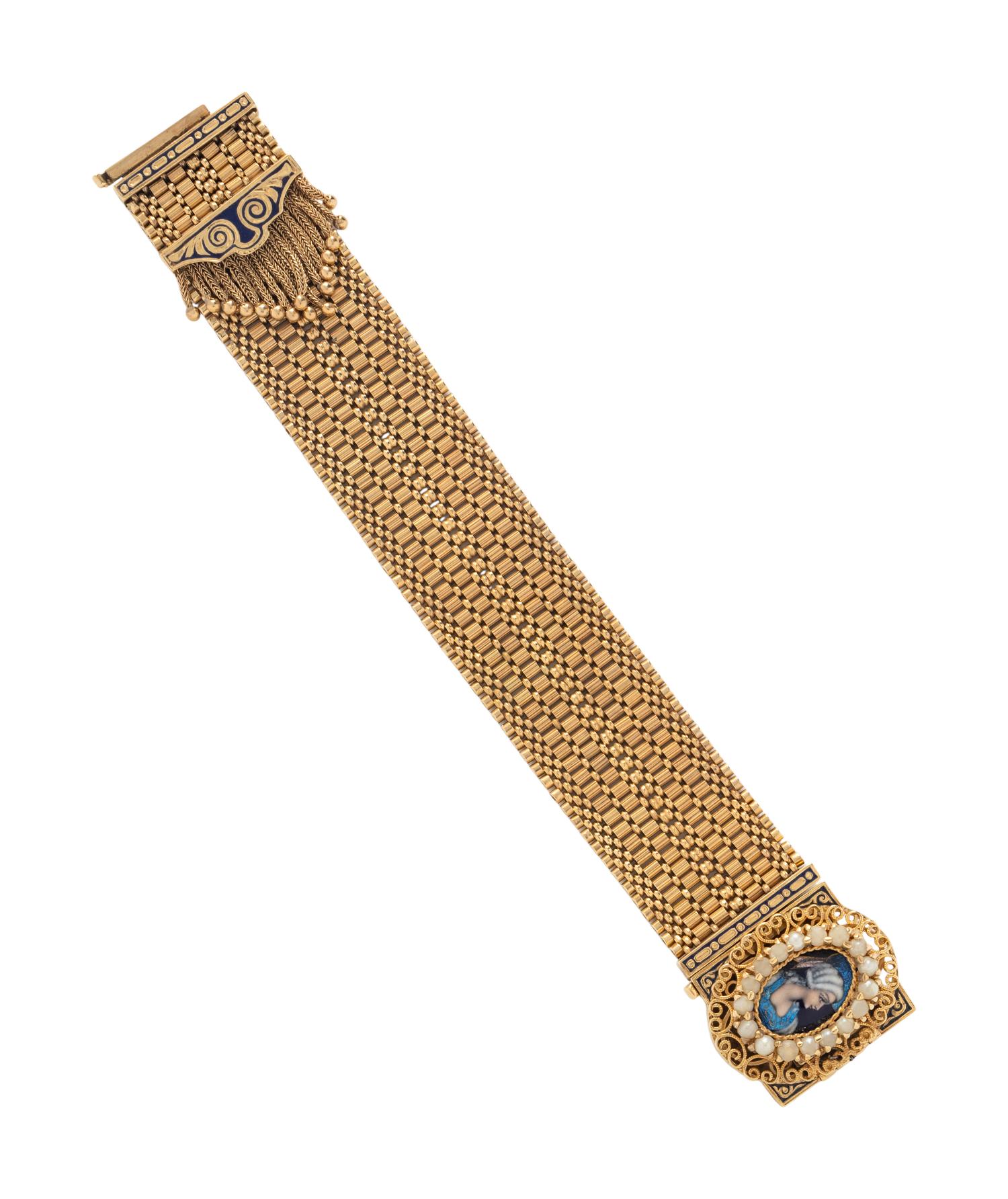 YELLOW GOLD, SEED PEARL, AND ENAMEL CONVERTIBLE SURPRISE WATCH