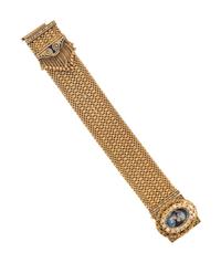 YELLOW GOLD, SEED PEARL, AND ENAMEL CONVERTIBLE SURPRISE WATCH