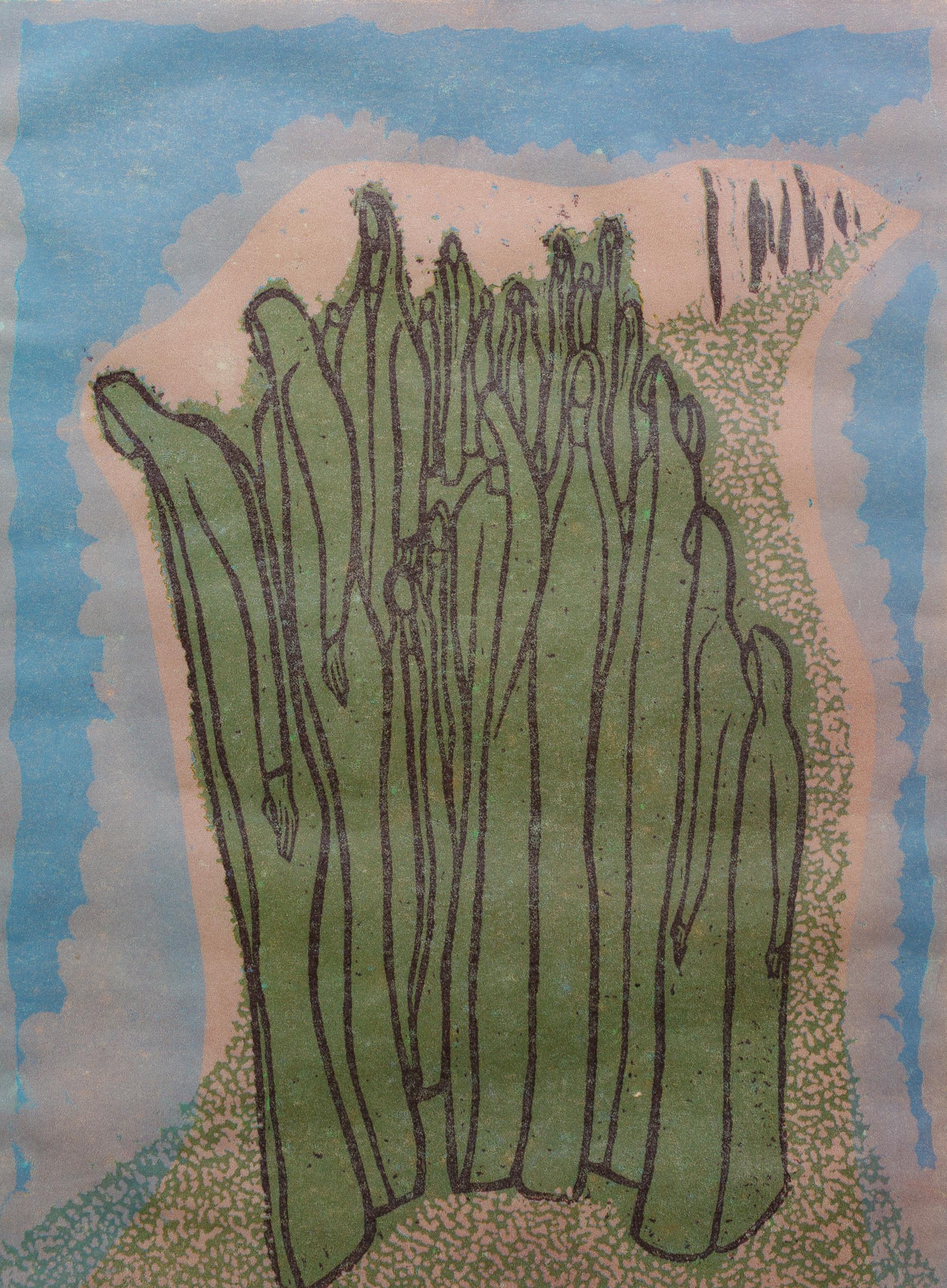 Six works: Arising, 1967; Creation of Adam , 1967; From the Primeval Pit, 1967; Earth People, 1966; Earth People, 1966; and People of the Sun, 1966
