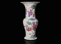A Chinese famille rose-decorated "Lohans" "Phoenix-tail" vase, Qing dynasty, 19th century 粉彩通景羅漢鳳尾尊 清 十九世紀