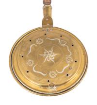 Three Engraved Brass and Turned Walnut Bed Warmers