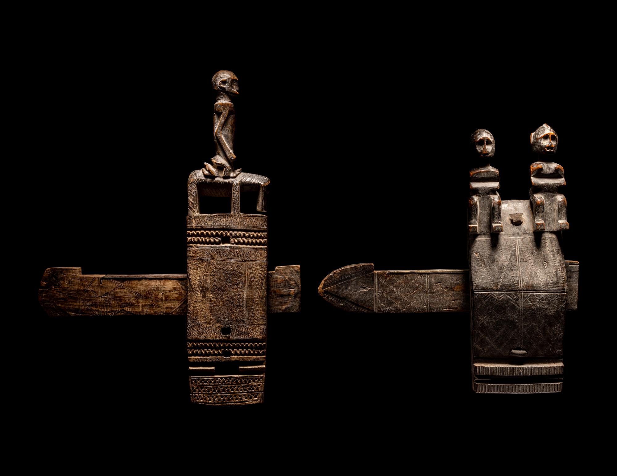 Two Dogon Wood Door Locks with Bolts