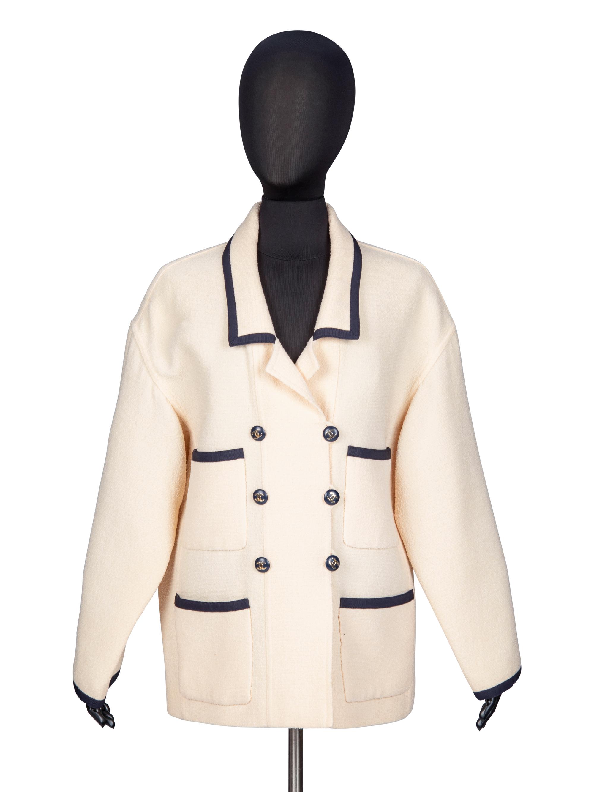Chanel, Cream & Navy Tweed Jacket