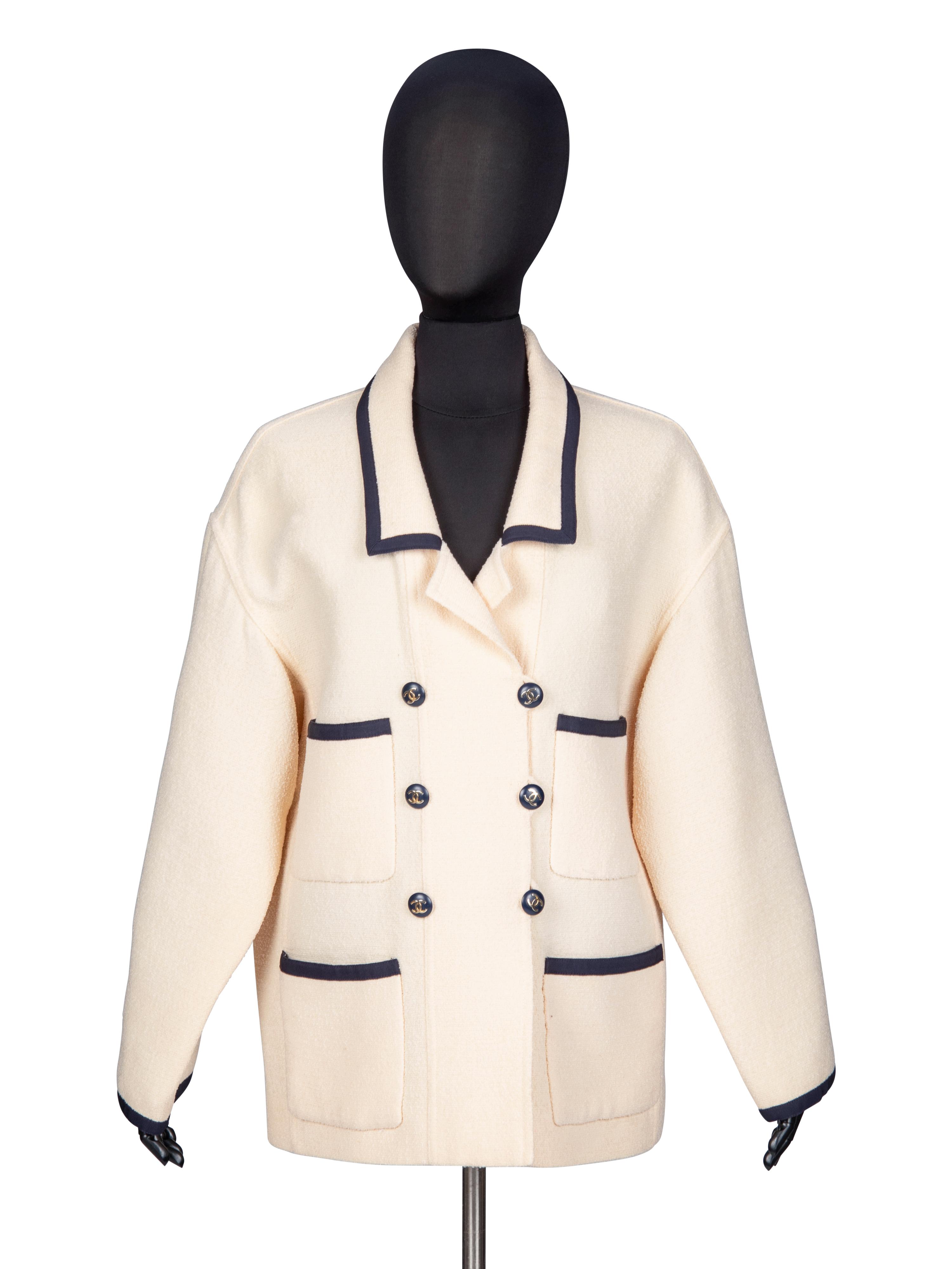 Chanel, Cream & Navy Tweed Jacket