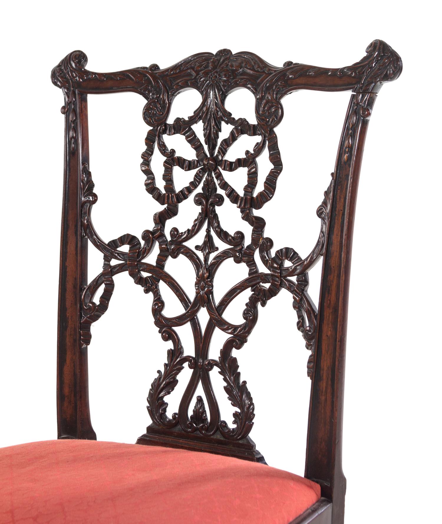 A George III Carved Mahogany Ribbon-Back Side Chair after a Design by Thomas Chippendale