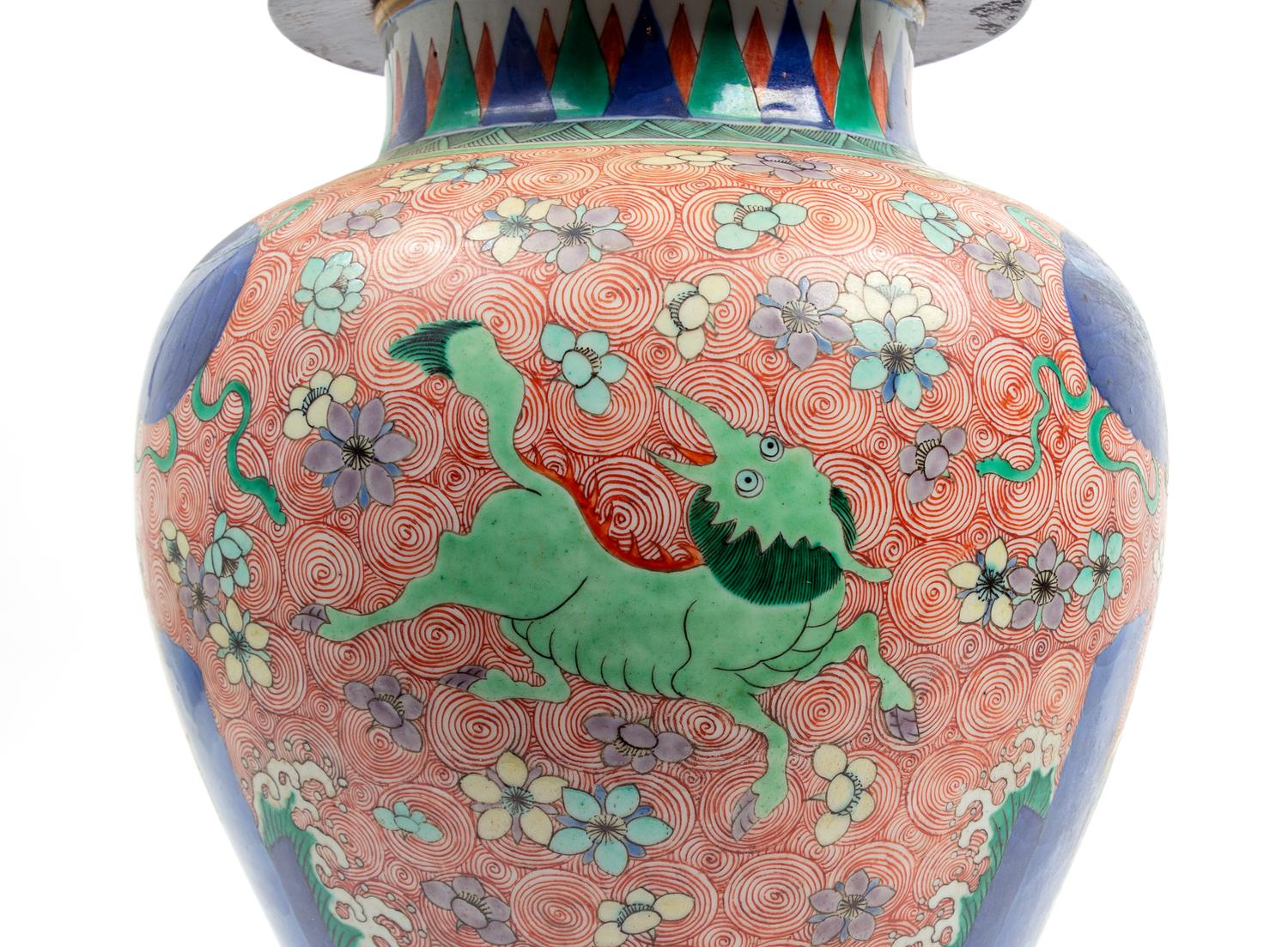 A Wucai Porcelain Jar Height of jar 14 1/ 2 inches. — TRANSITIONAL PERIOD, LIKELY 17TH CENTURY