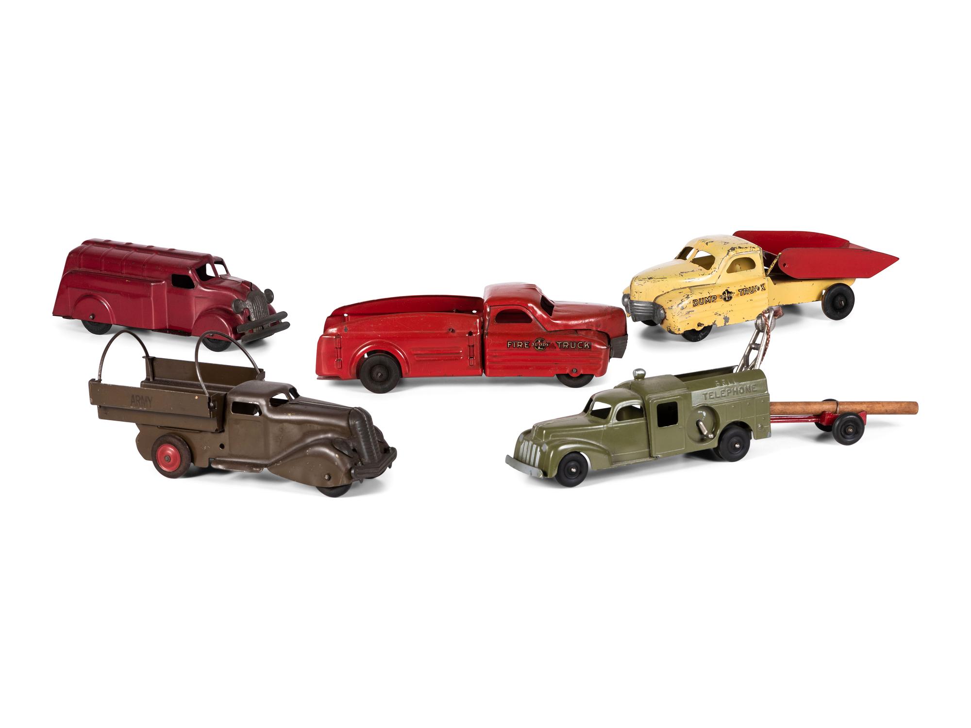 Five Pressed Steel Toy Vehicles