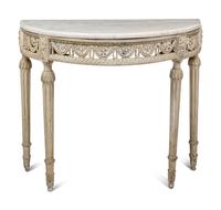 A Louis XVI White-Painted Marble-Top Console Table