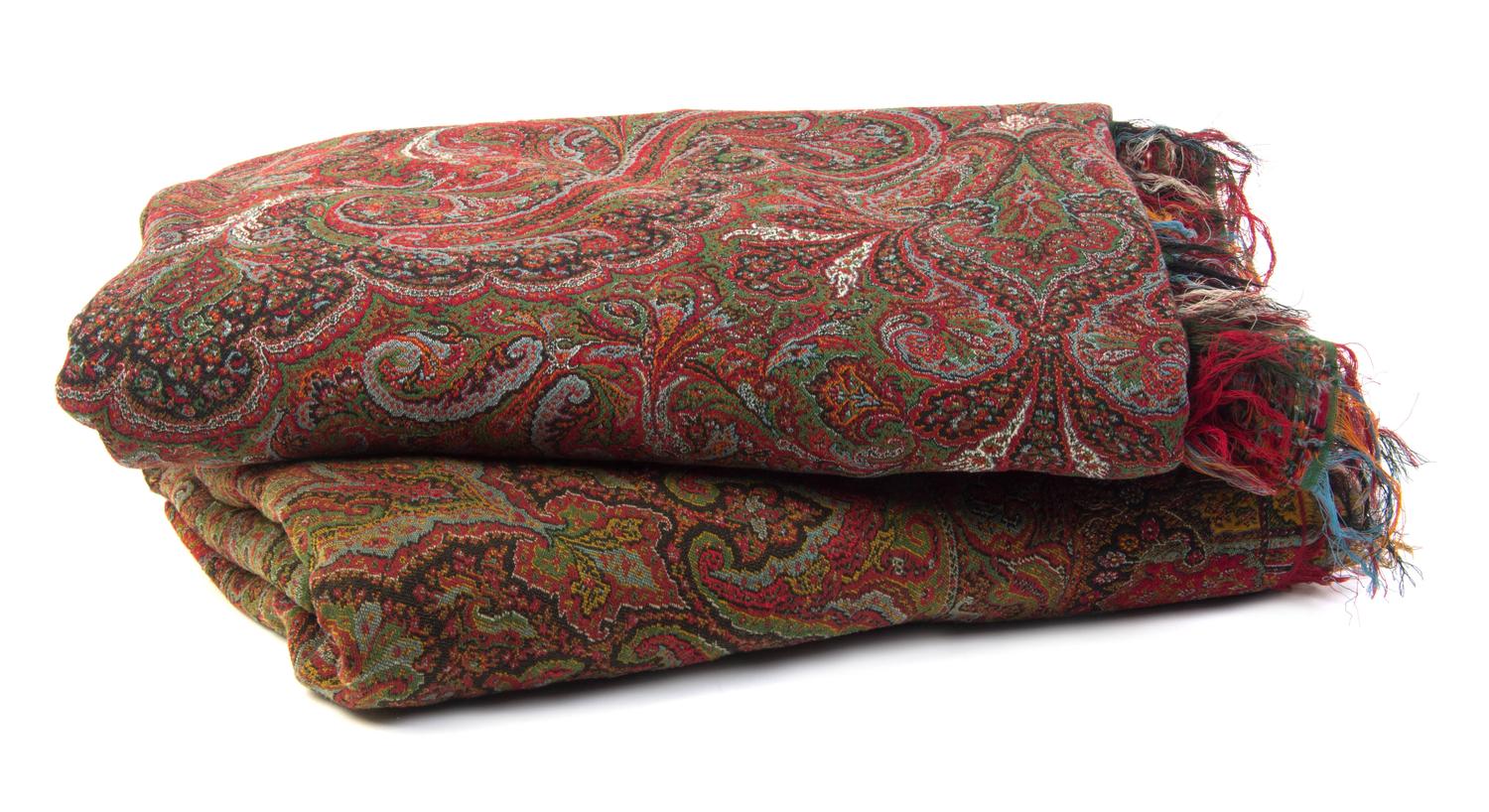 Two Indian Paisley Shawls, Height 66 1/4 x width 66 1/4 inches.
