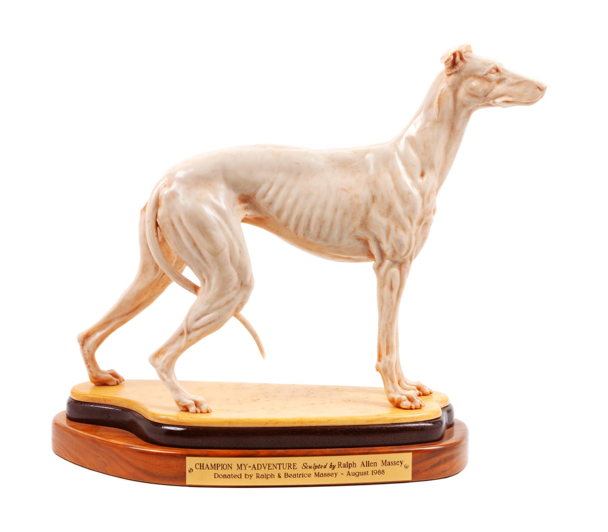A Resin Greyhound Sculpture Height 15 1/4 x width 19 x depth 6 1/2 inches. — RALPH MASSEY (American, b. 1938)