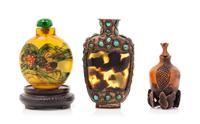 Three Snuff Bottles Height of tallest 3 1/8 inches.