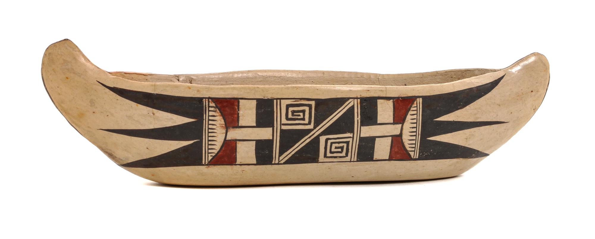 A Hopi Polychrome Canoe, Nampeyo Family Length 10 inches.