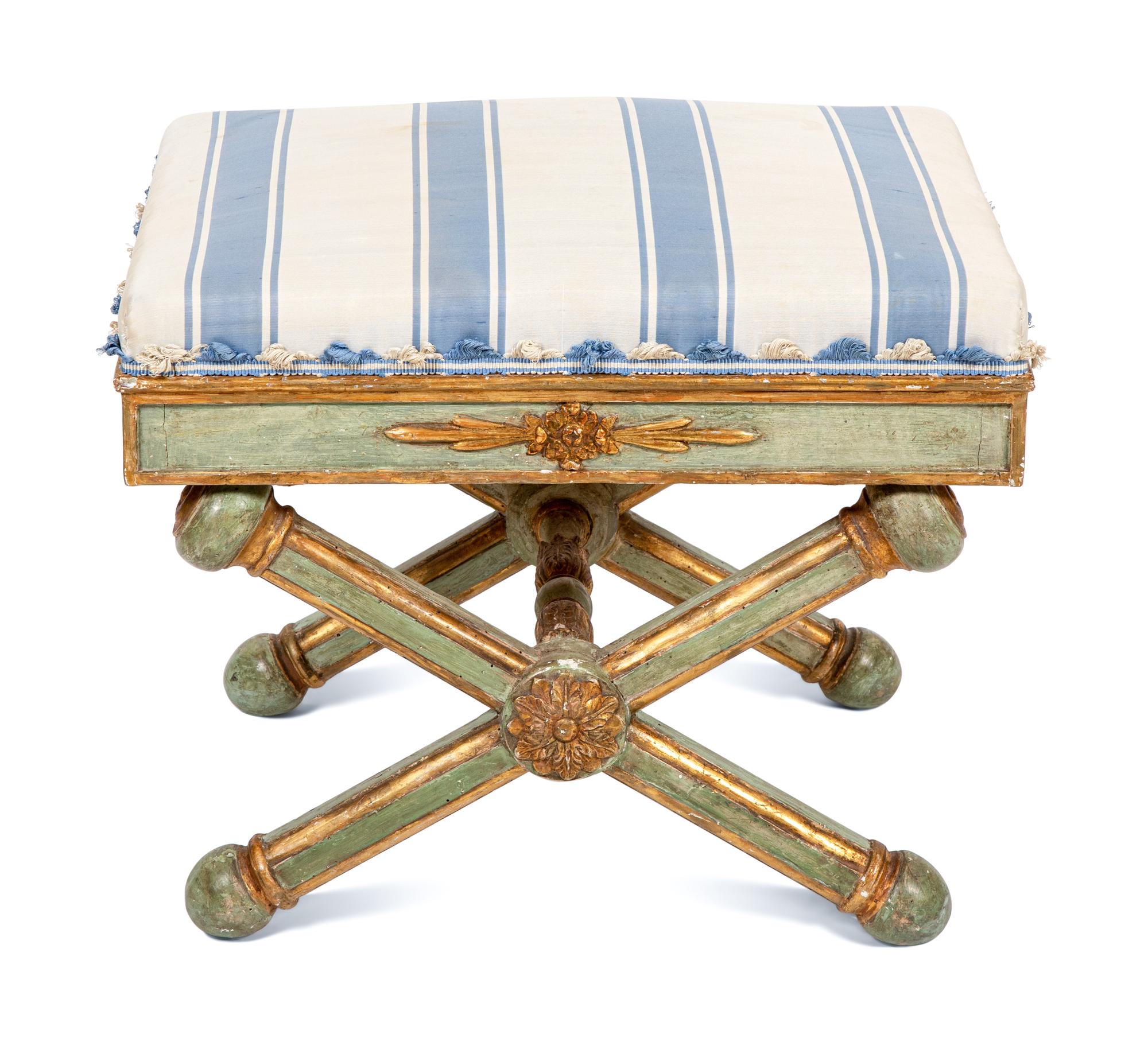 A North Italian Neoclassical Painted and Parcel-Gilt Stool