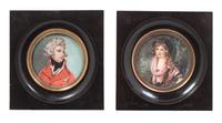 A Pair of Continental Portrait Miniatures Height 5 1/4 inches.