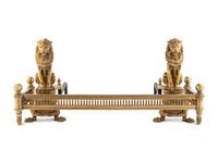 A Pair of American Gilt Bronze 'Lion Sejant' Andirons