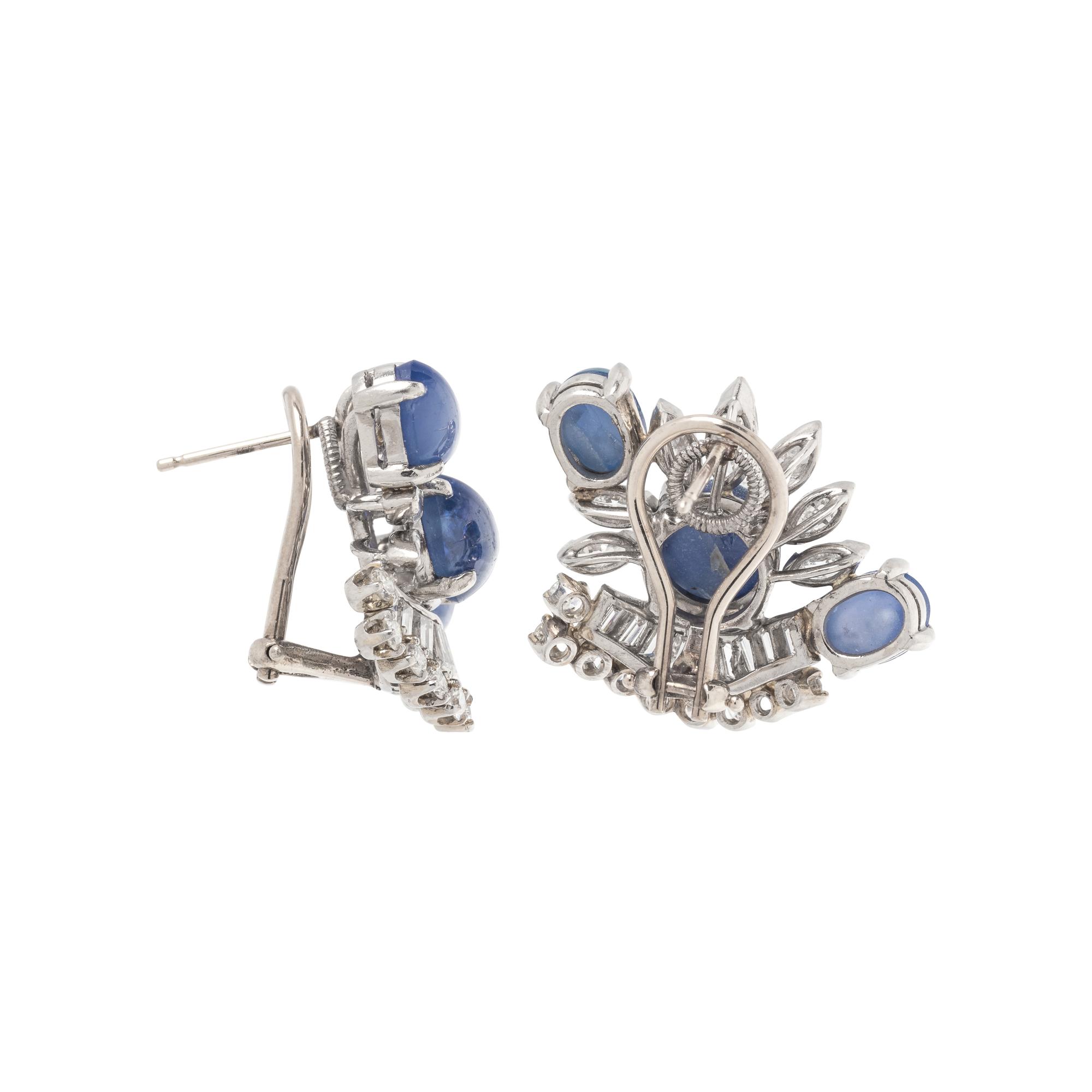 STAR SAPPHIRE AND DIAMOND EARCLIPS