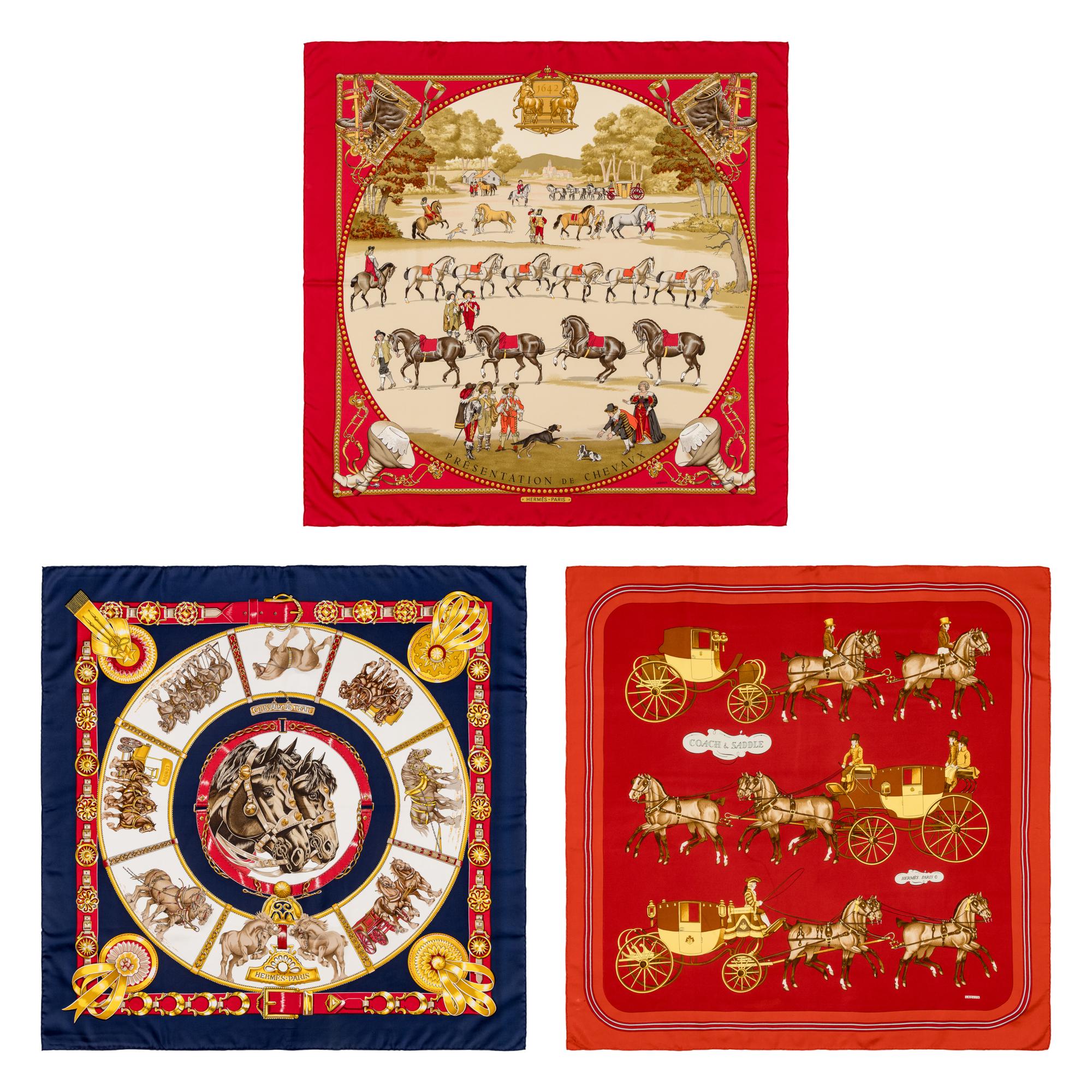 Hermès, Three Silk Scarves 90