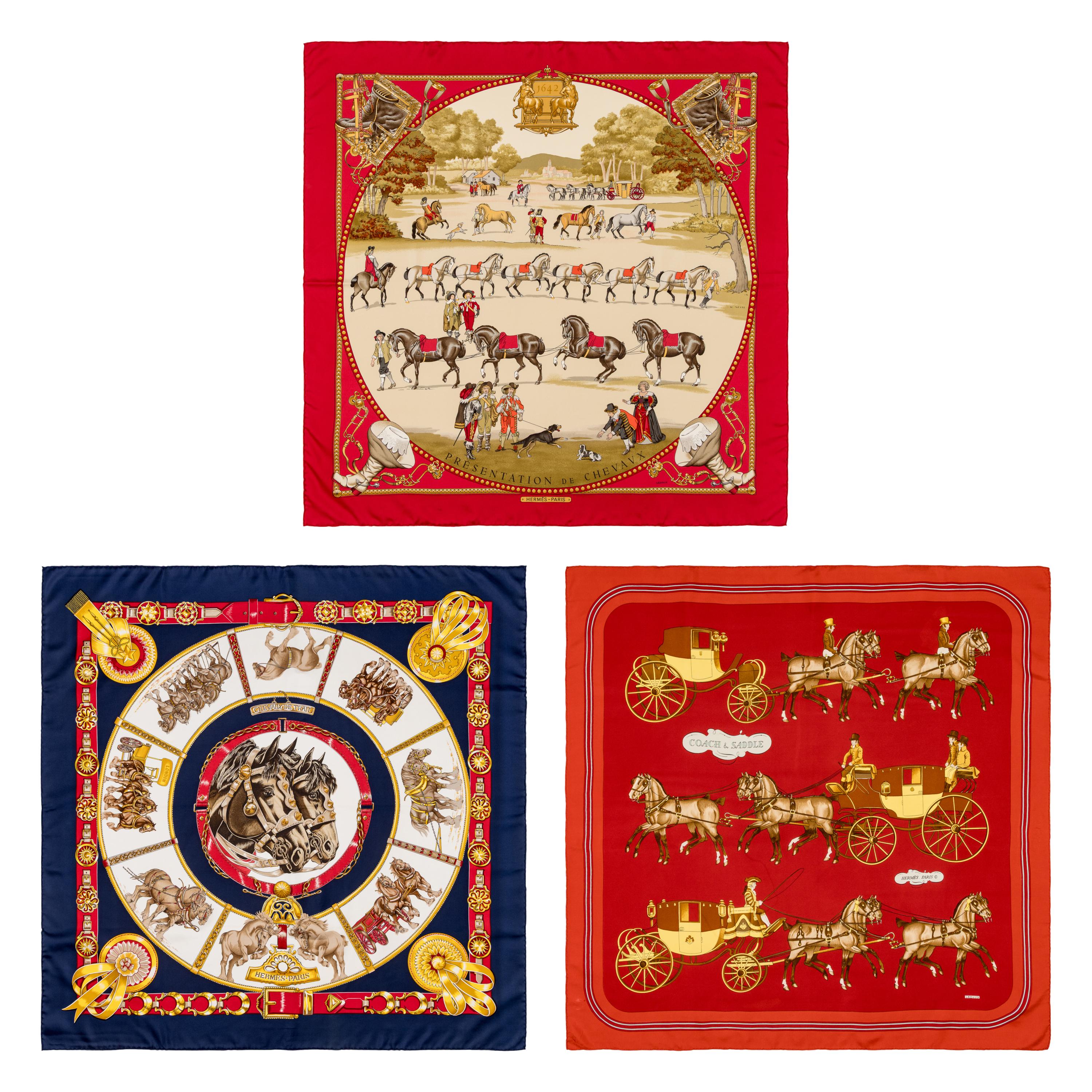 Hermès, Three Silk Scarves 90