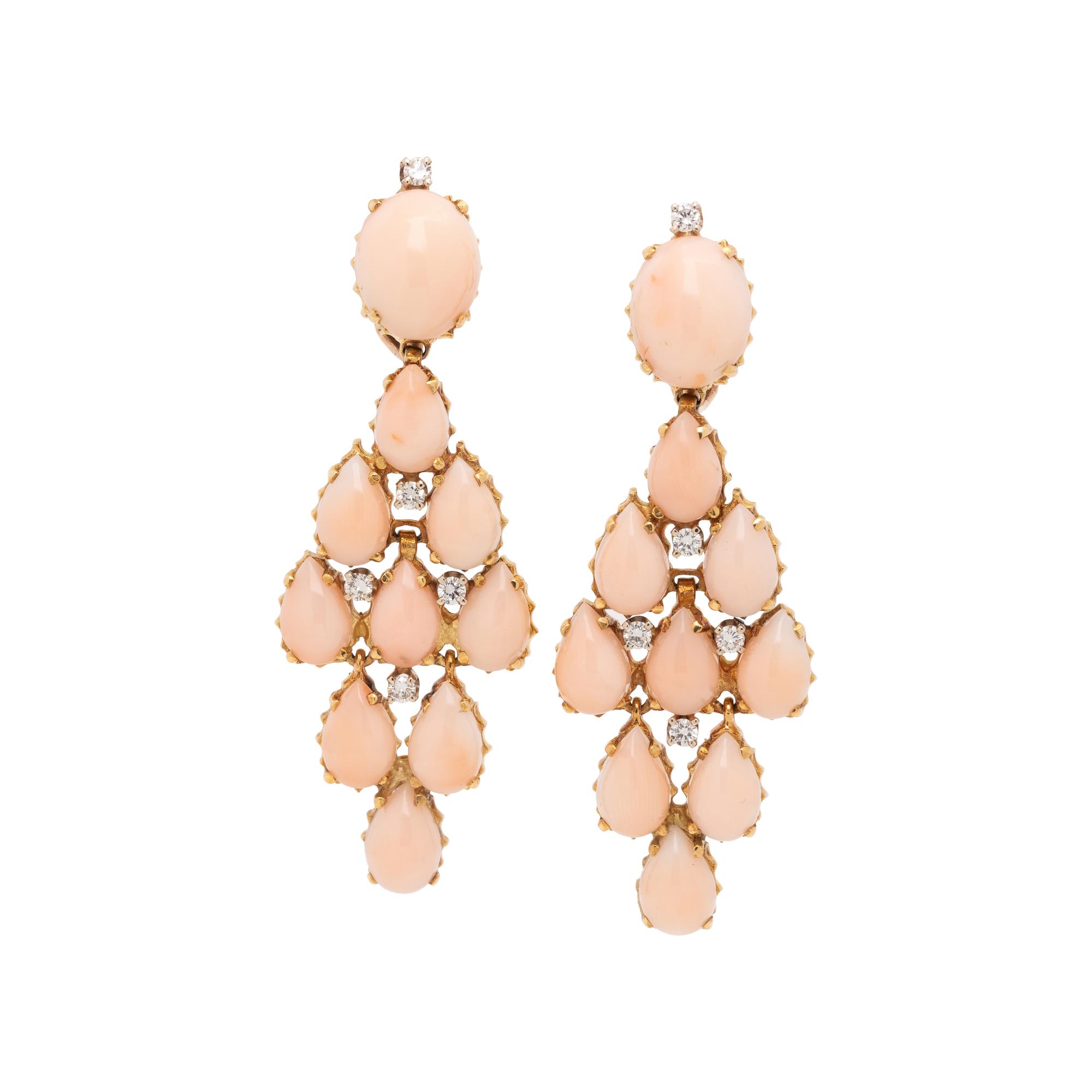 ANGEL SKIN CORAL AND DIAMOND EARCLIPS