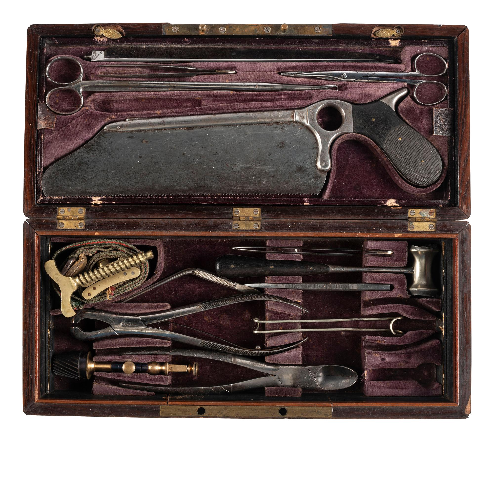 [CIVIL WAR]. Equipment and relic archive related to Civil War surgeon Dr. Joseph R. Martin and his service with the 124th Pennsylvania Infantry Regiment, highlighted by Tiemann & Co. surgical kit.