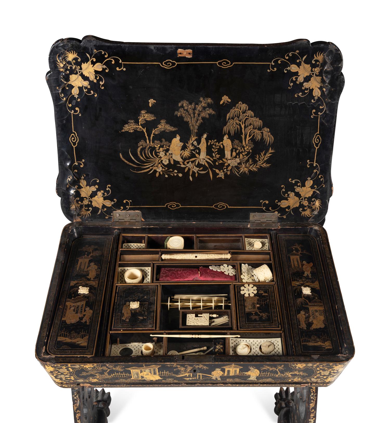 A Chinese Export Lacquer Sewing Table
