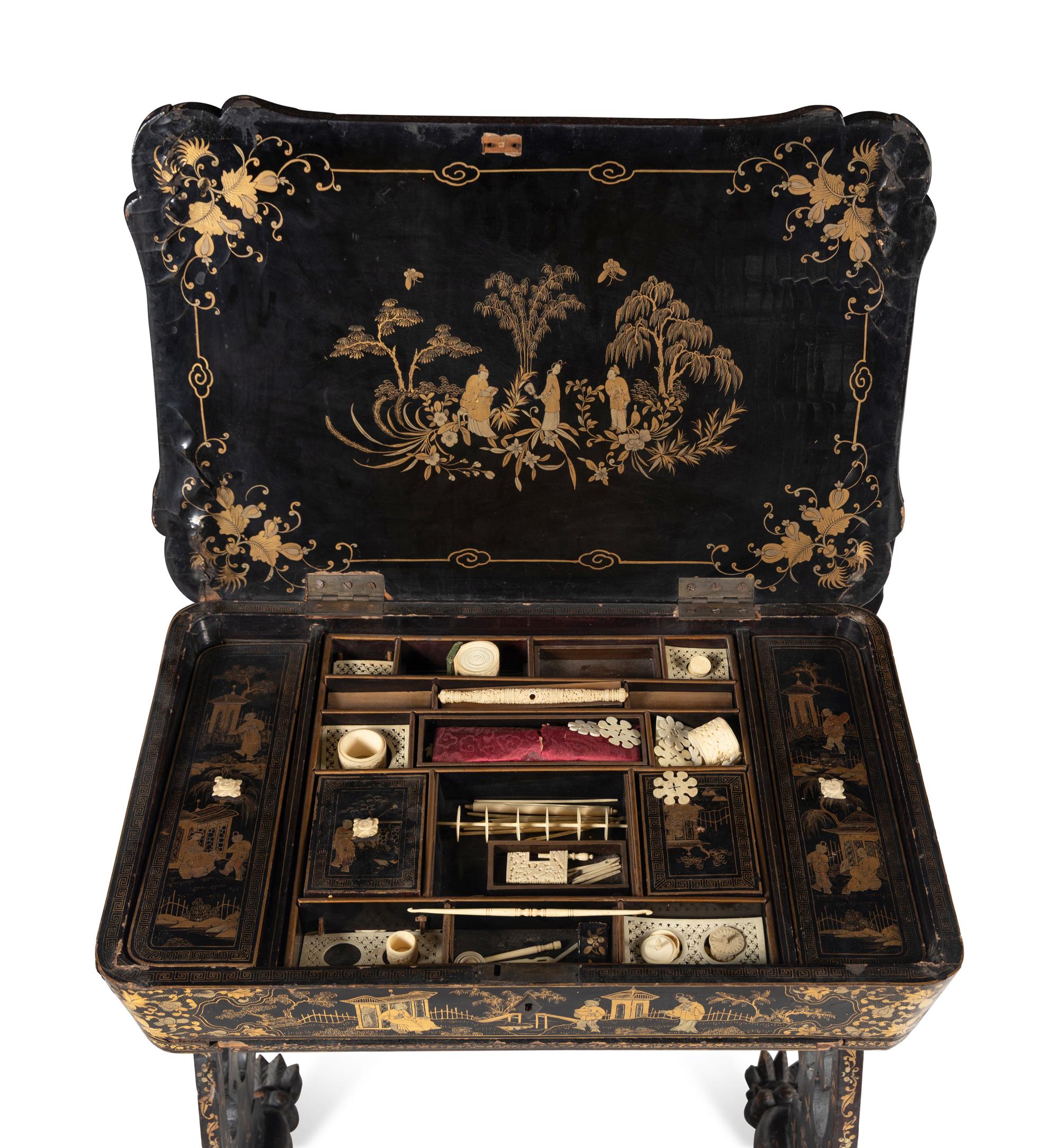 A Chinese Export Lacquer Sewing Table