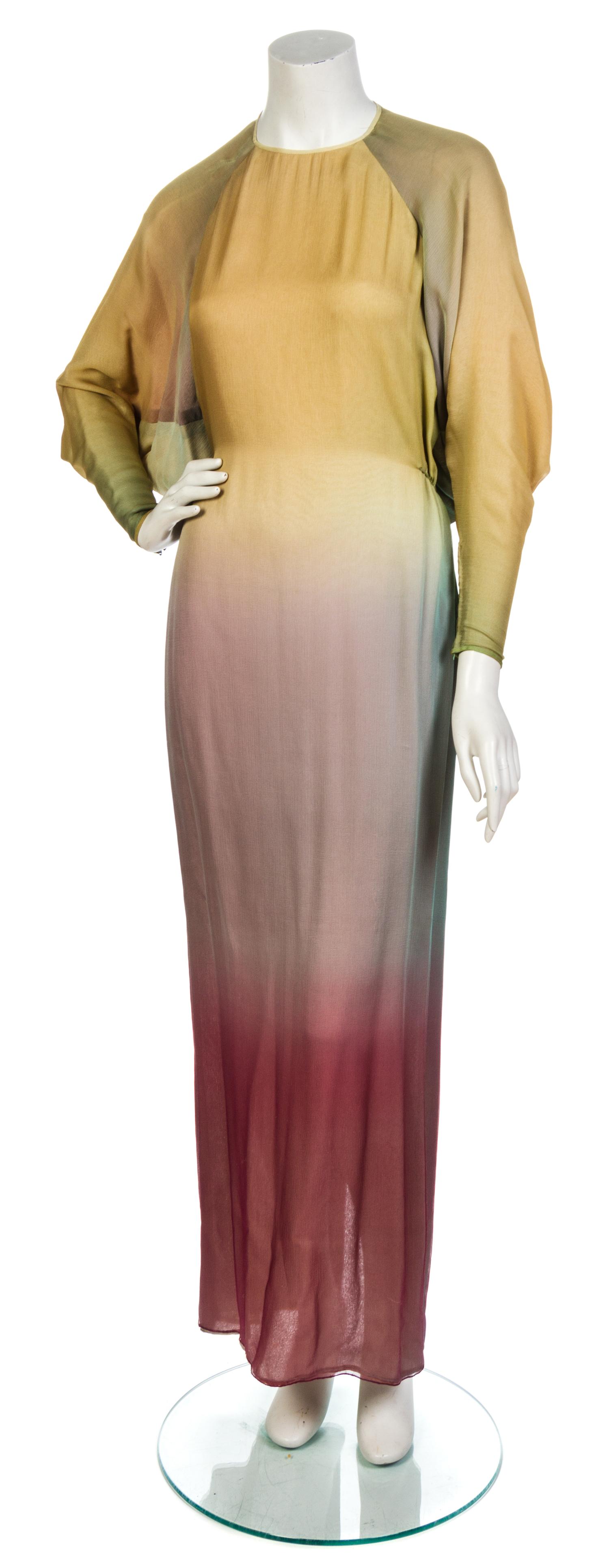 A Galanos Multicolor Ombre Silk Gown,