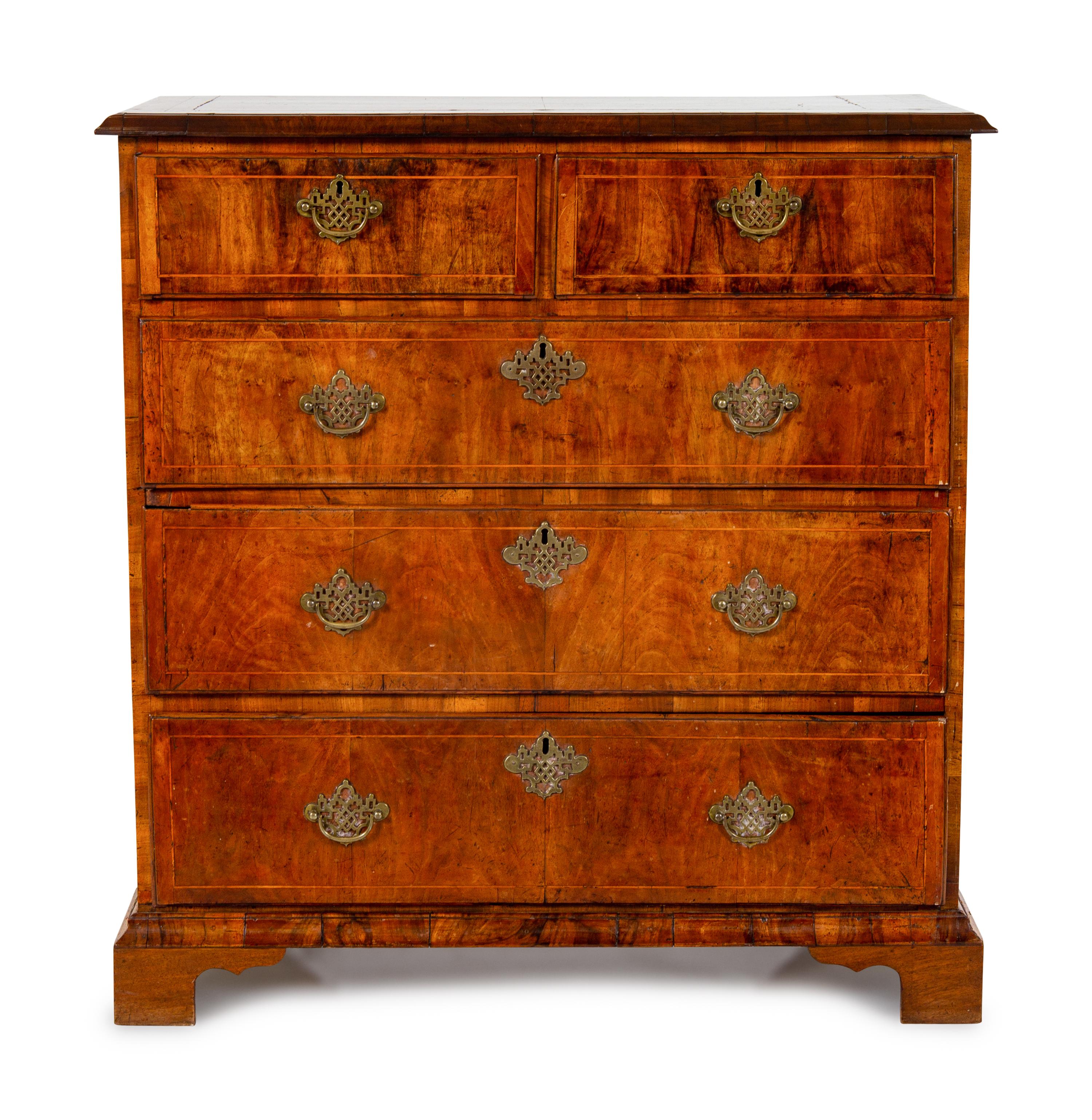 A George II Burl Walnut Chest of Drawers