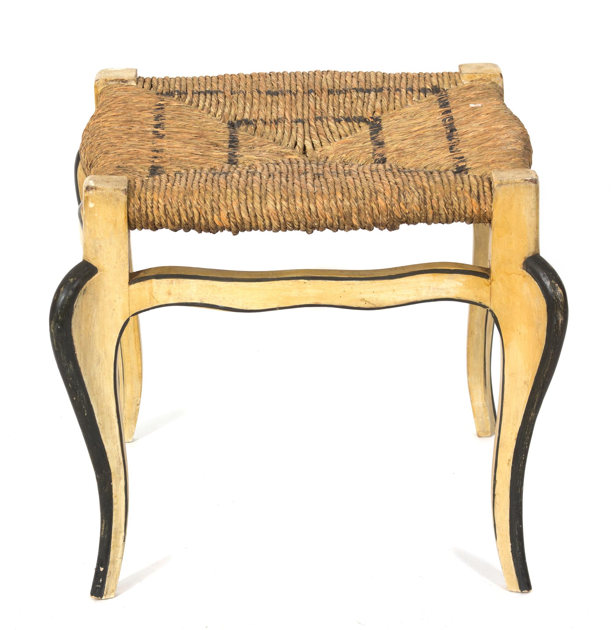 An Italian Rococo Style Painted Rush Seat Taboret Height 16 inches. — 20TH CENTURY