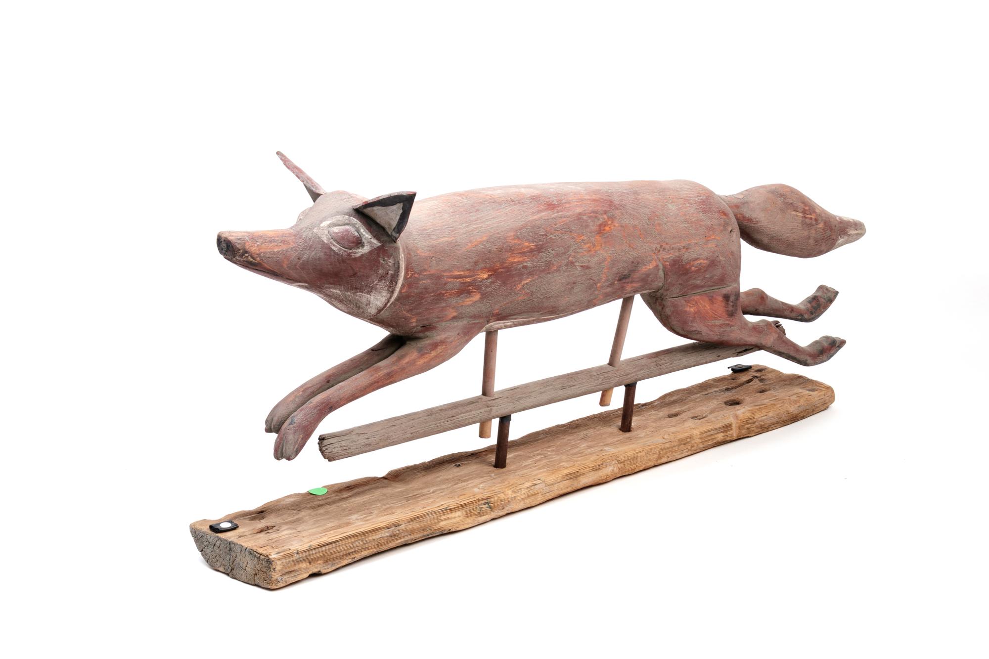 A Carved and Painted Wood Fox-Form Weathervane