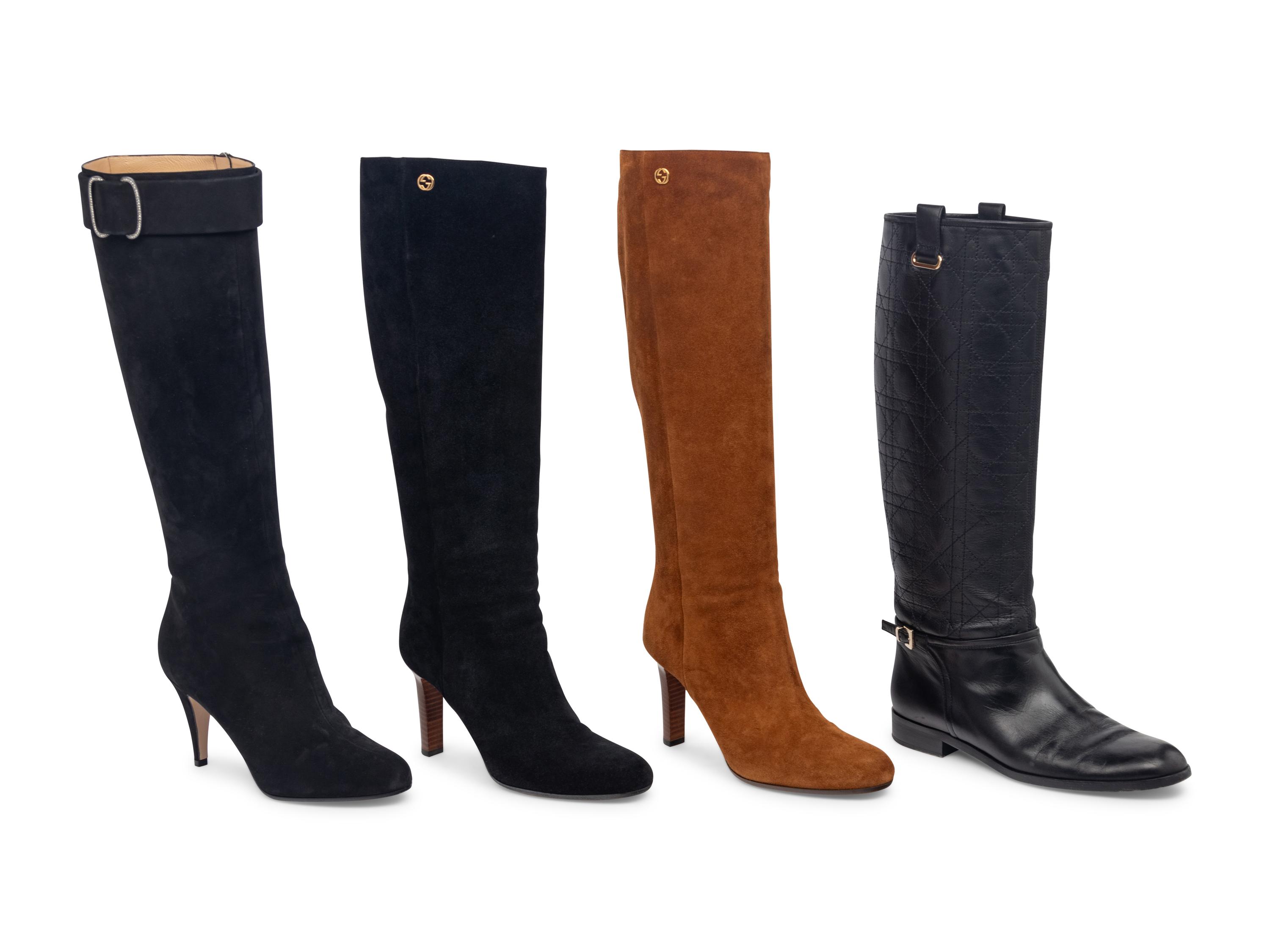 Four Pairs of Boots by Valentino, Gucci, and Christian Dior