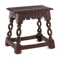 A William and Mary Pierced Spiral Twist Carved Oak Stool