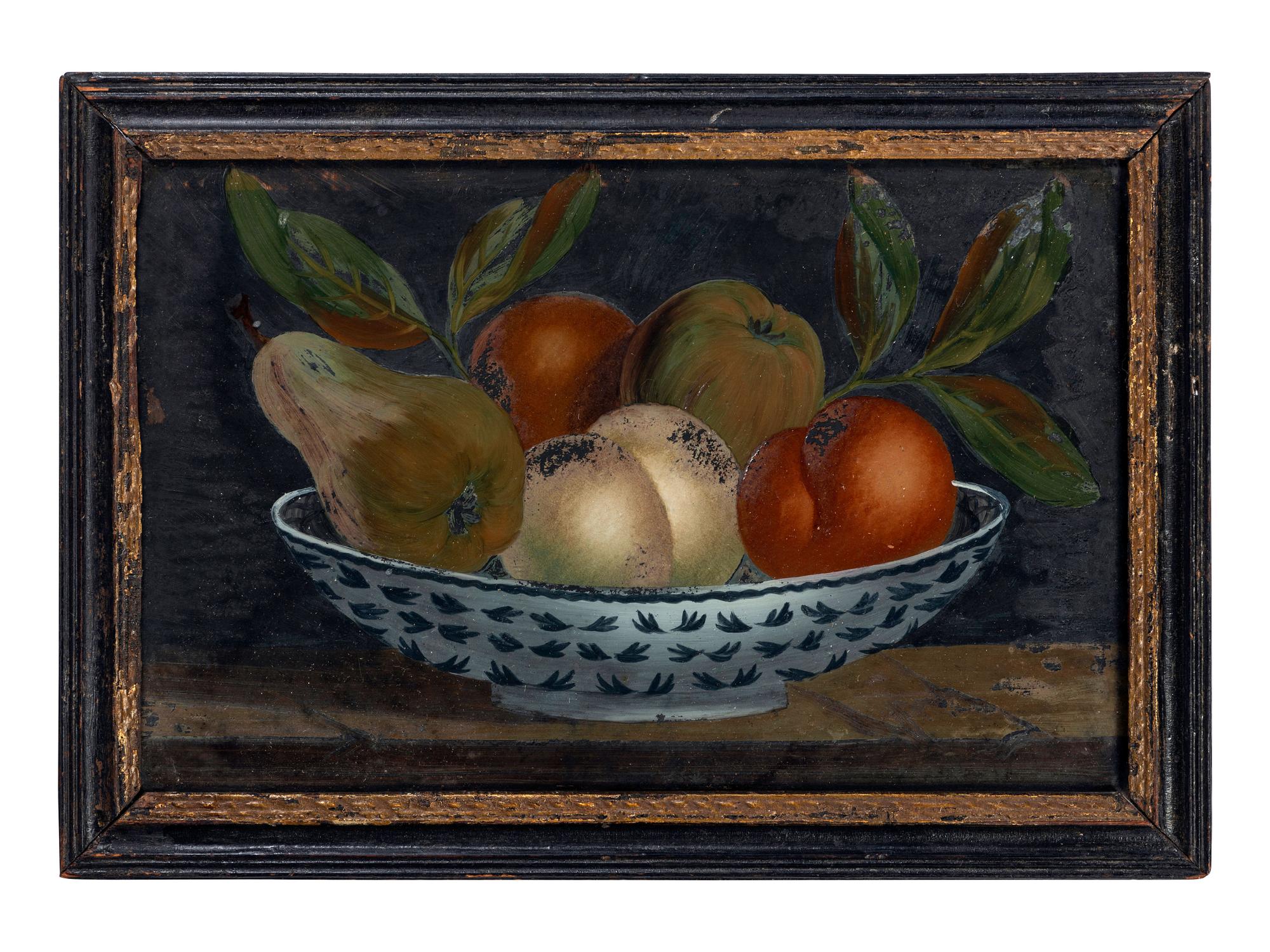 A Pair of Reverse-Painted Glass Fruit Still Life Panels
