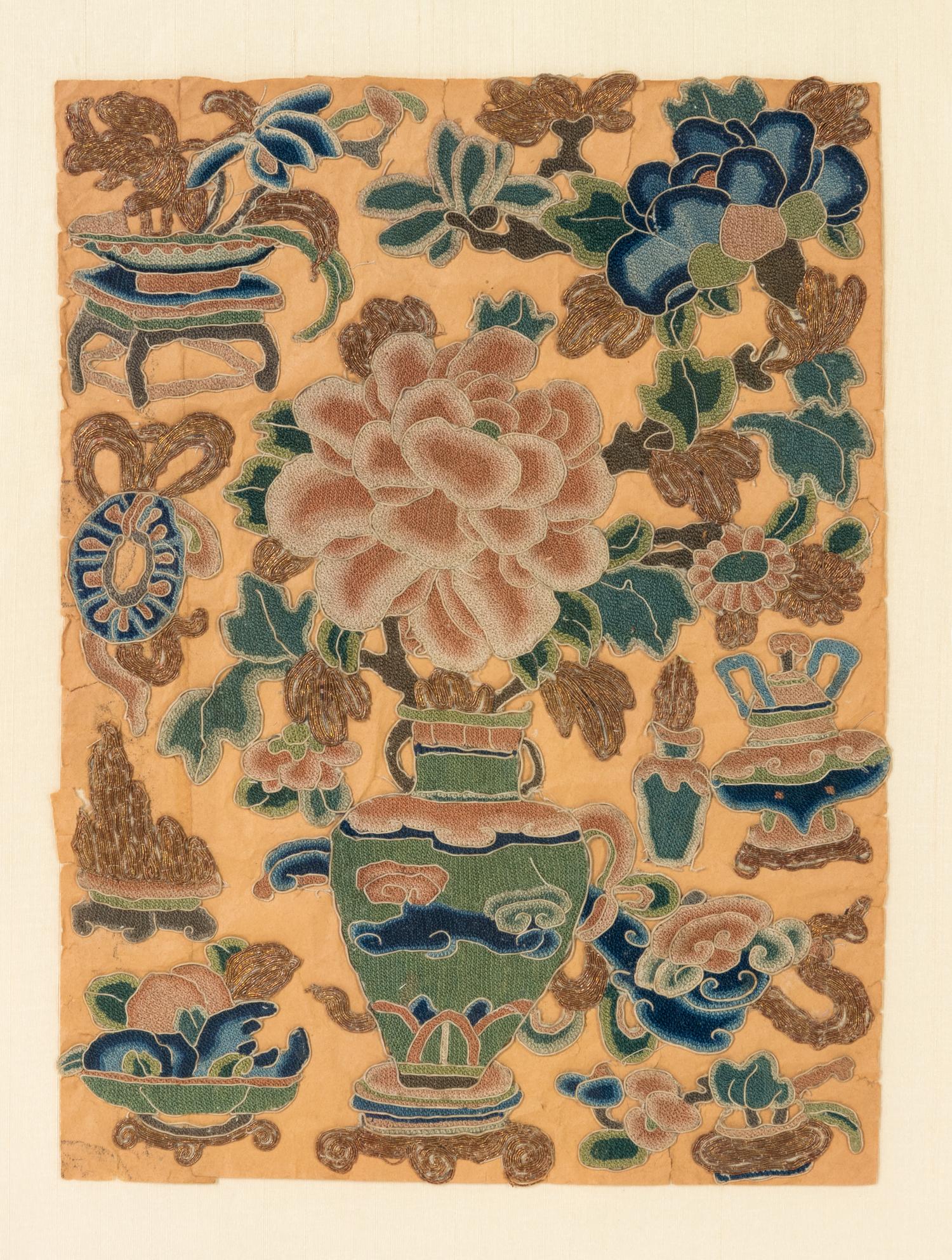 Two Chinese Embroidered Silk Panels Diameter of larger 13 7/8 inches. — 19TH CENTURY
