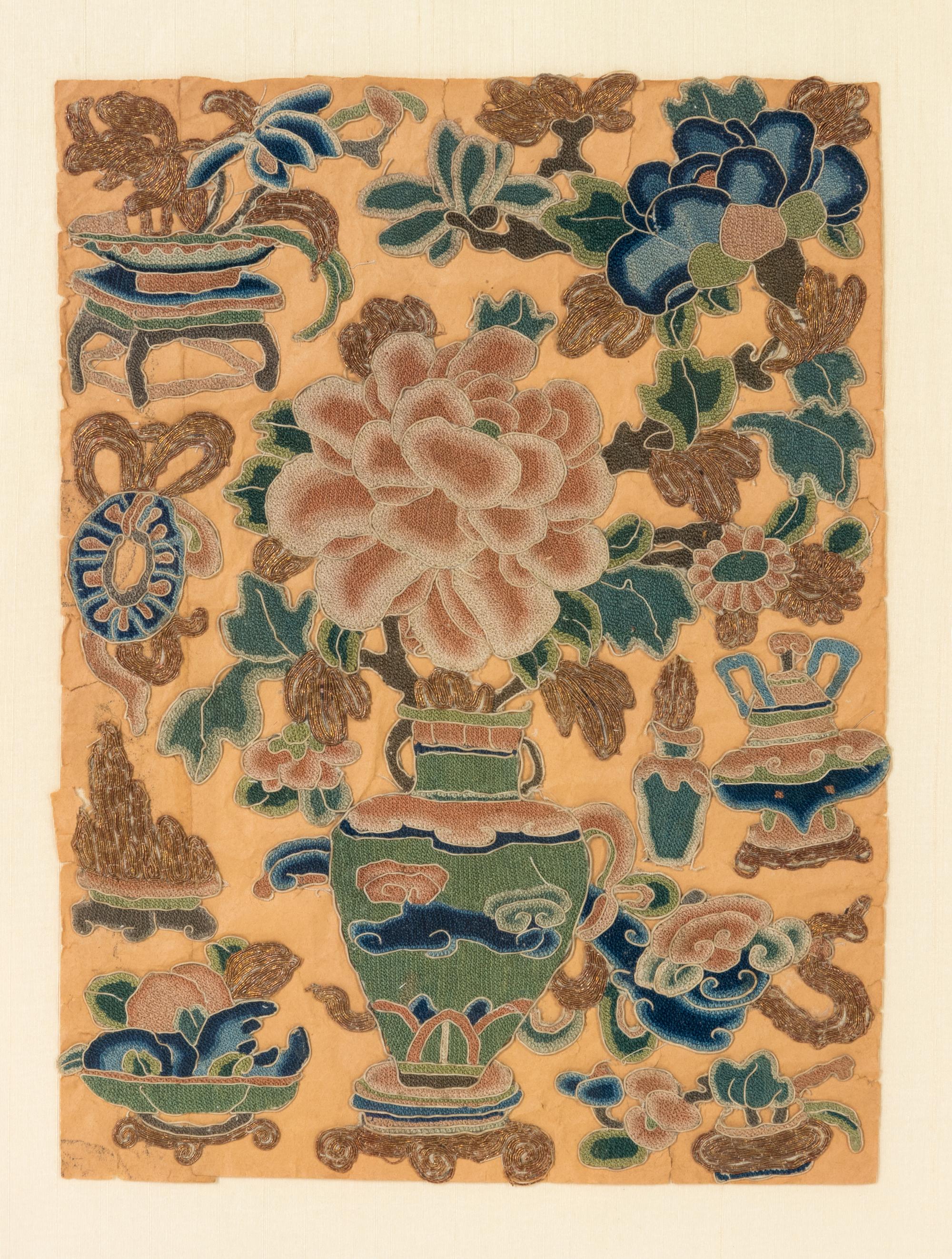 Two Chinese Embroidered Silk Panels Diameter of larger 13 7/8 inches. — 19TH CENTURY