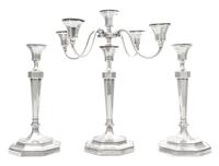 Three American Silver Candlesticks, Lebolt & Co., Chicago, IL, 20th Century, each of paneled baluster form with beaded rims and a weigh