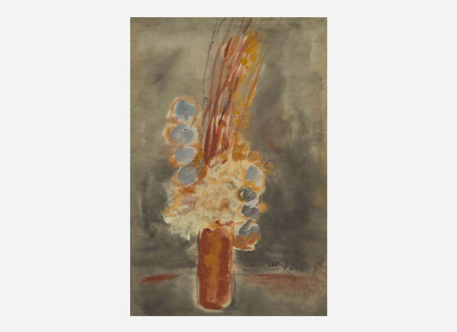 T'ang Haywen (Chinese/French 1927-1991), Vase of Flowers, 1961 曾海文（旅法華裔1927-1991）花與花樽