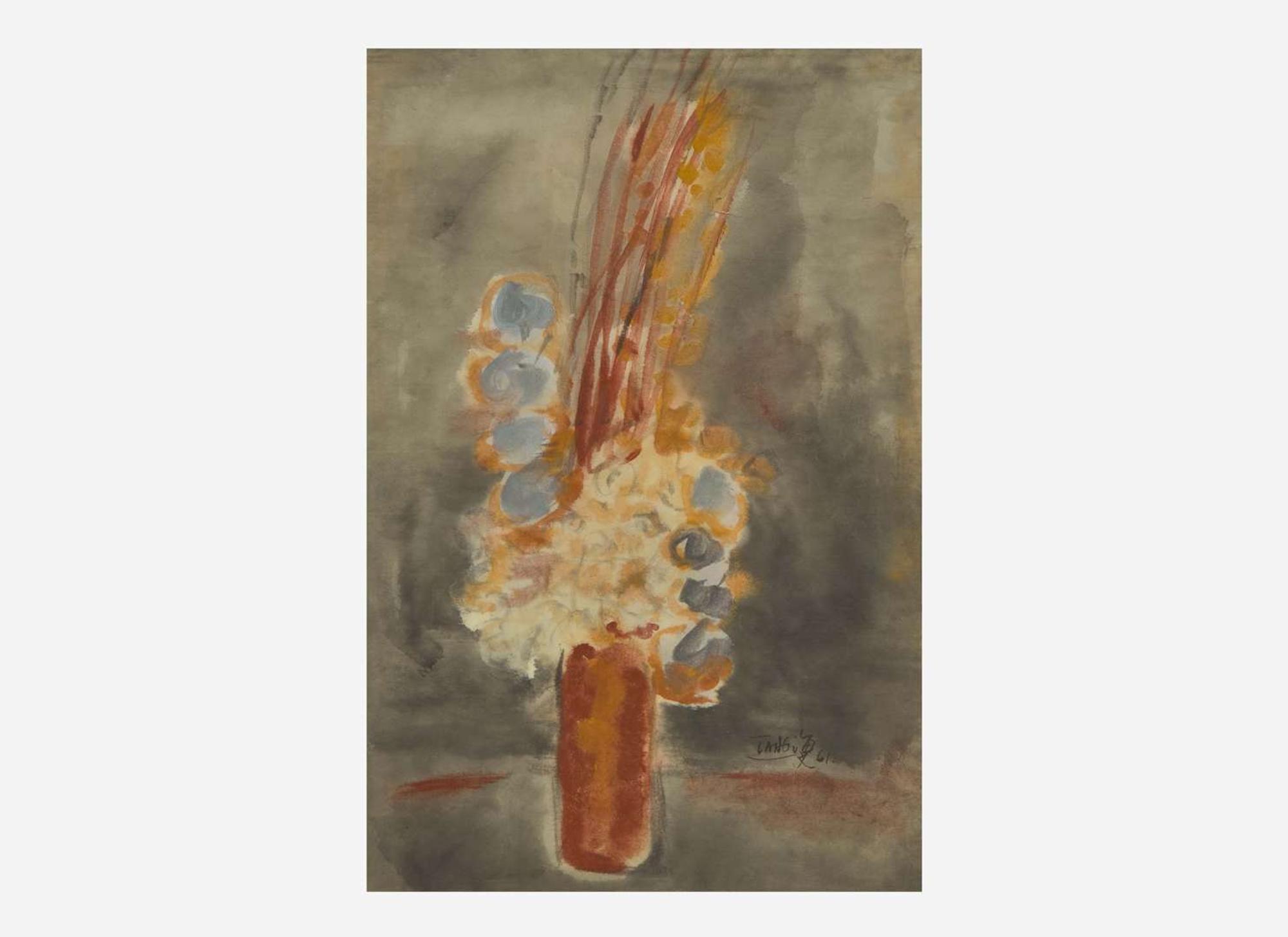 T'ang Haywen (Chinese/French 1927-1991), Vase of Flowers, 1961 曾海文（旅法華裔1927-1991）花與花樽