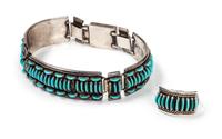 A Zuni Four Piece Petit Point Set Length of necklace 17 1/2 inches.