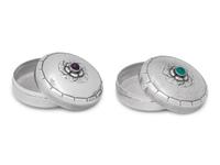 A Pair of Georg Jensen Silver and Hardstone Cabochon-Inset Pill Boxes