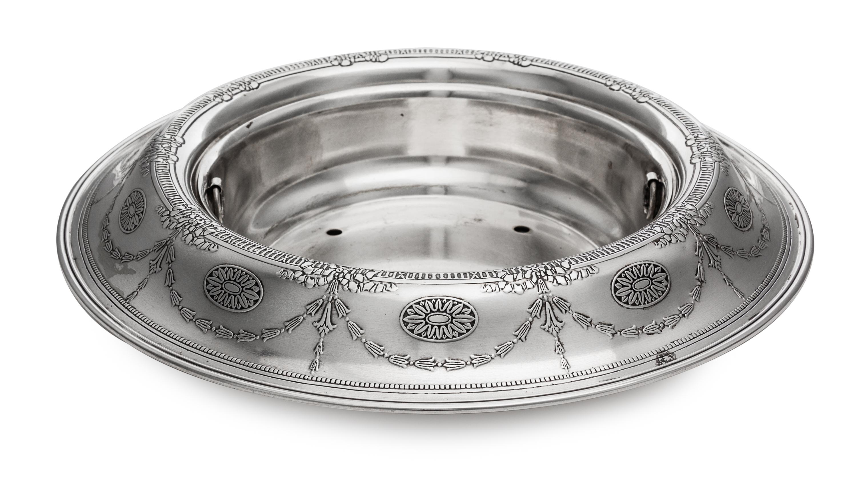 An American Silver Centerpiece Basket, Tiffany & Co., New York, NY, 20th Century, the rim worked to show bellflower swags spaced with p