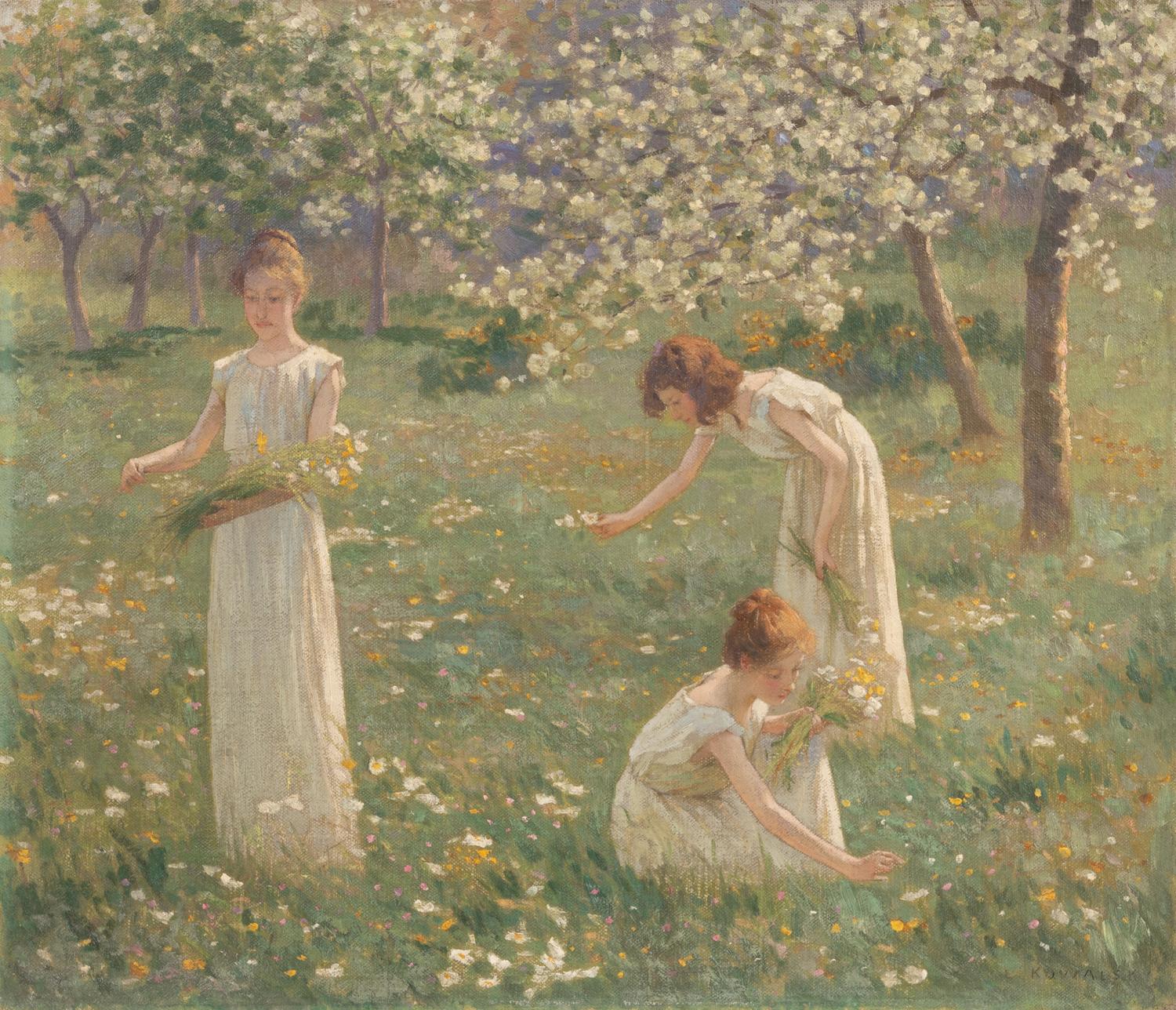 Young Women Gathering Flowers