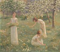 Young Women Gathering Flowers
