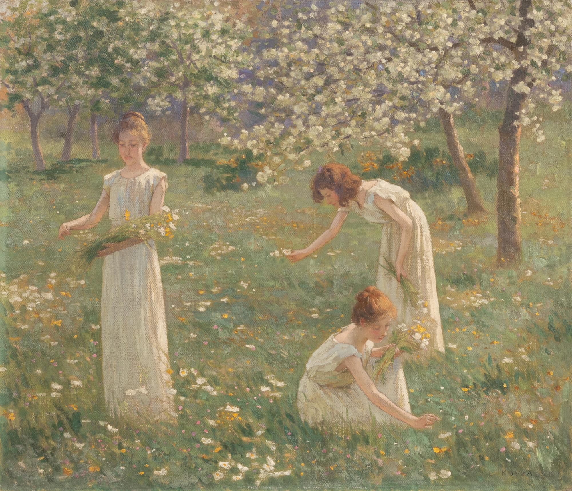 Young Women Gathering Flowers