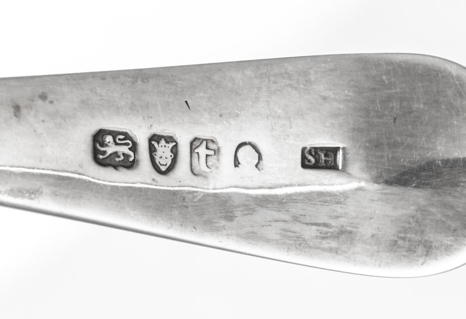 A Group of Six George III Silver Spoons, Various Makers, comprising an Old English form table spoon, Solomon Hougham, London, 1794; an