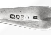 A Group of Six George III Silver Spoons, Various Makers, comprising an Old English form table spoon, Solomon Hougham, London, 1794; an