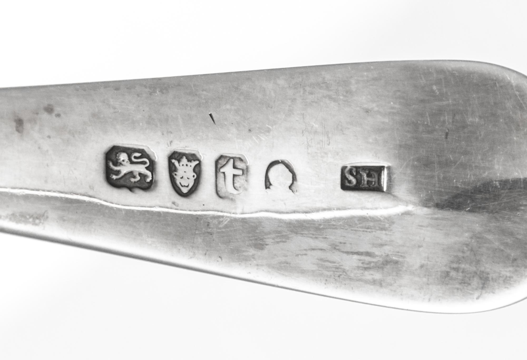 A Group of Six George III Silver Spoons, Various Makers, comprising an Old English form table spoon, Solomon Hougham, London, 1794; an